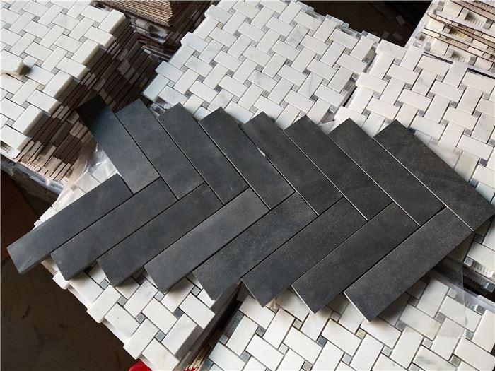 Black basalt mosaic tile backsplash