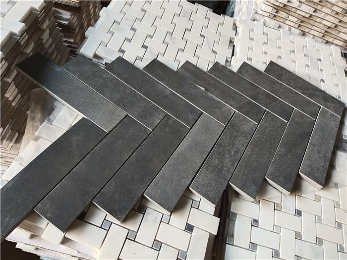 Black basalt mosaic tile floor